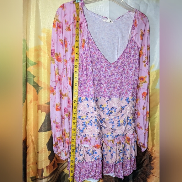 Pink Ripple Floral Ruffled Dress M - Picture 3 of 10